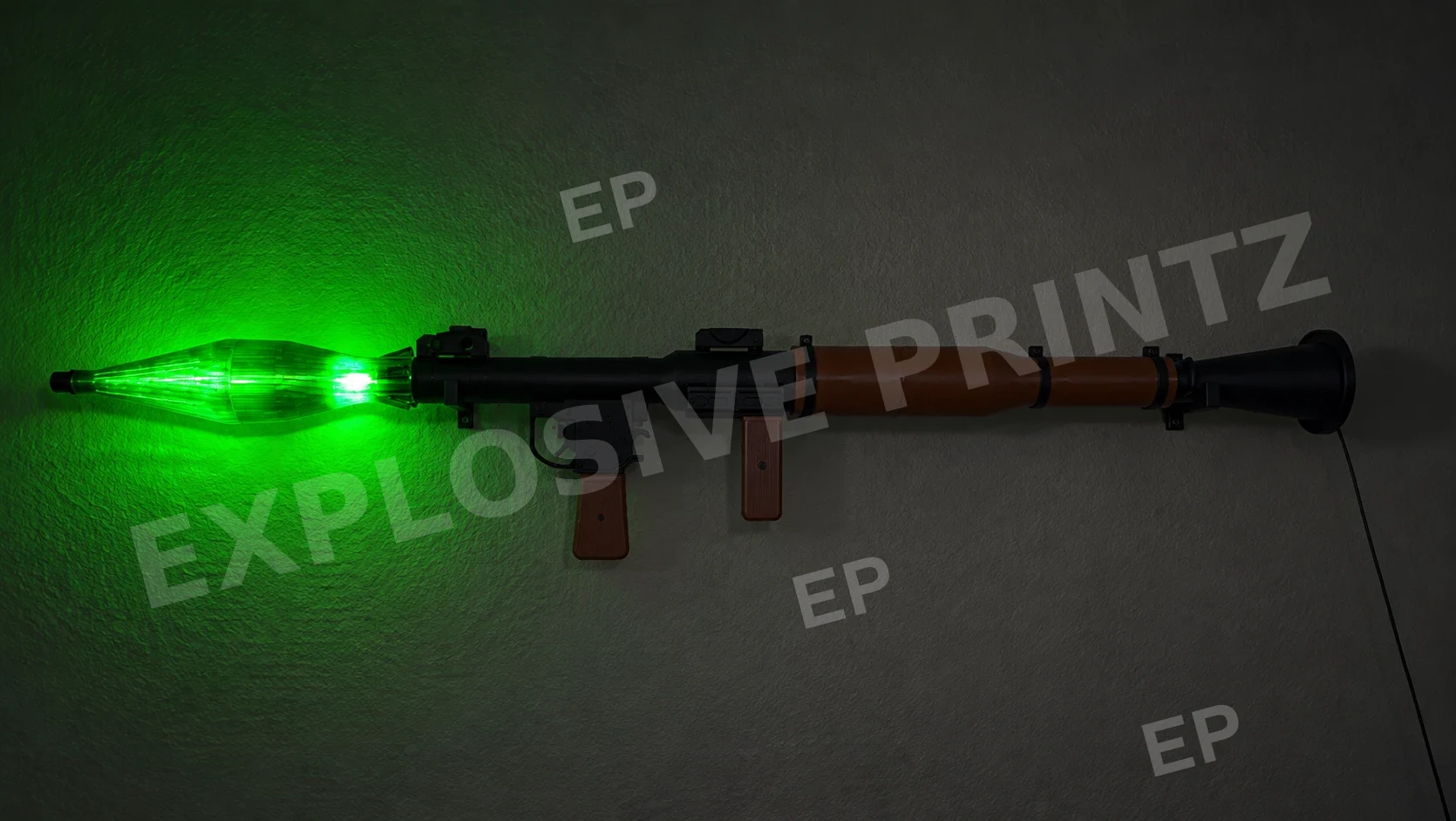 The Nightstrike glowing green in a darker room