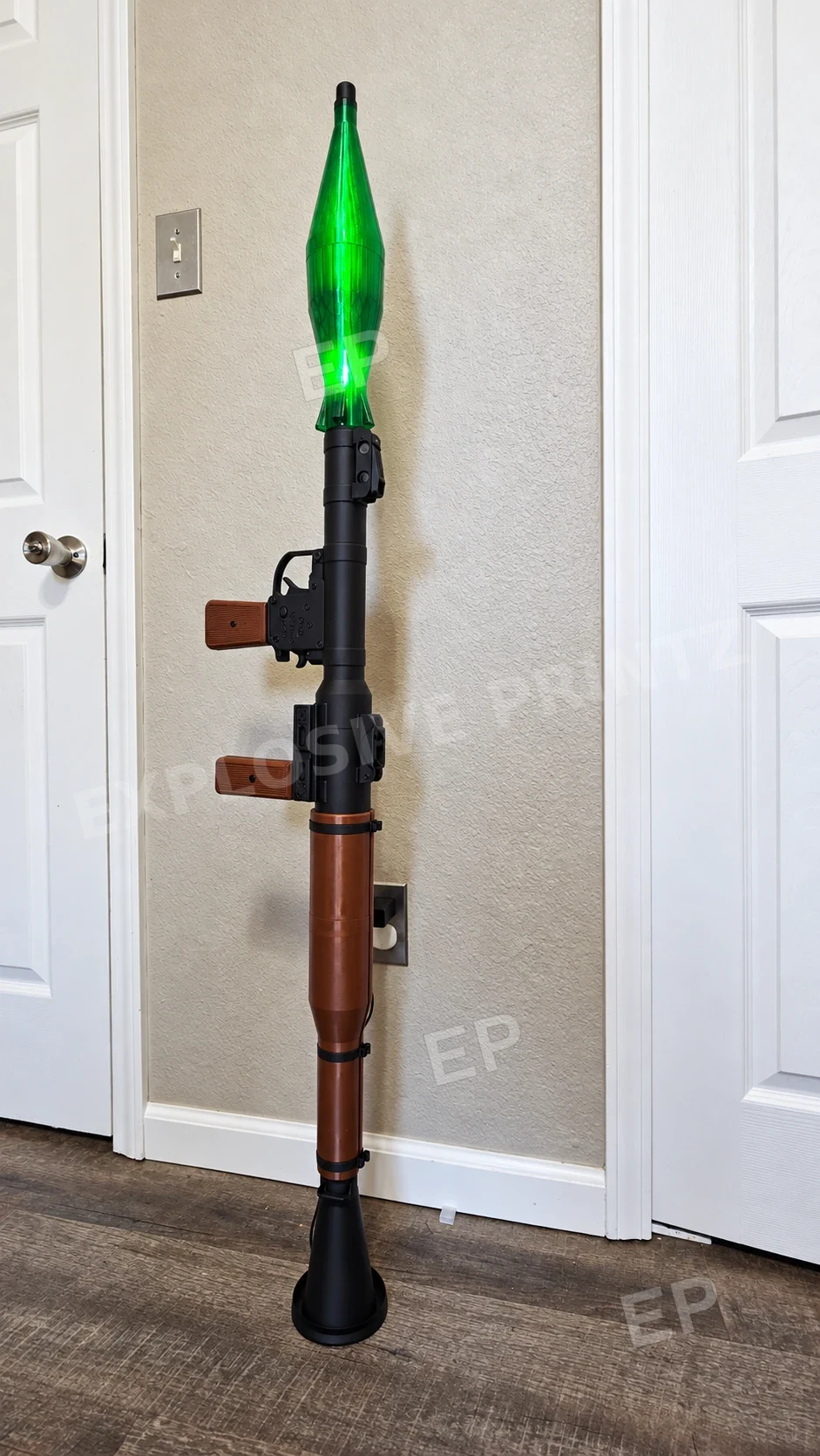 Full front view of The Nightstrike with the green rocket illuminated