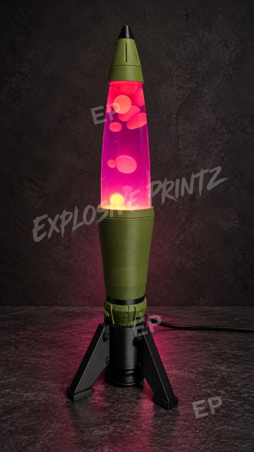 The Warhead glowing pink against a dark studio background, with Explosive Printz watermark