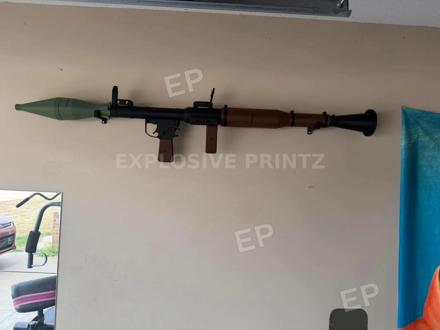 RPG wall art in a garage